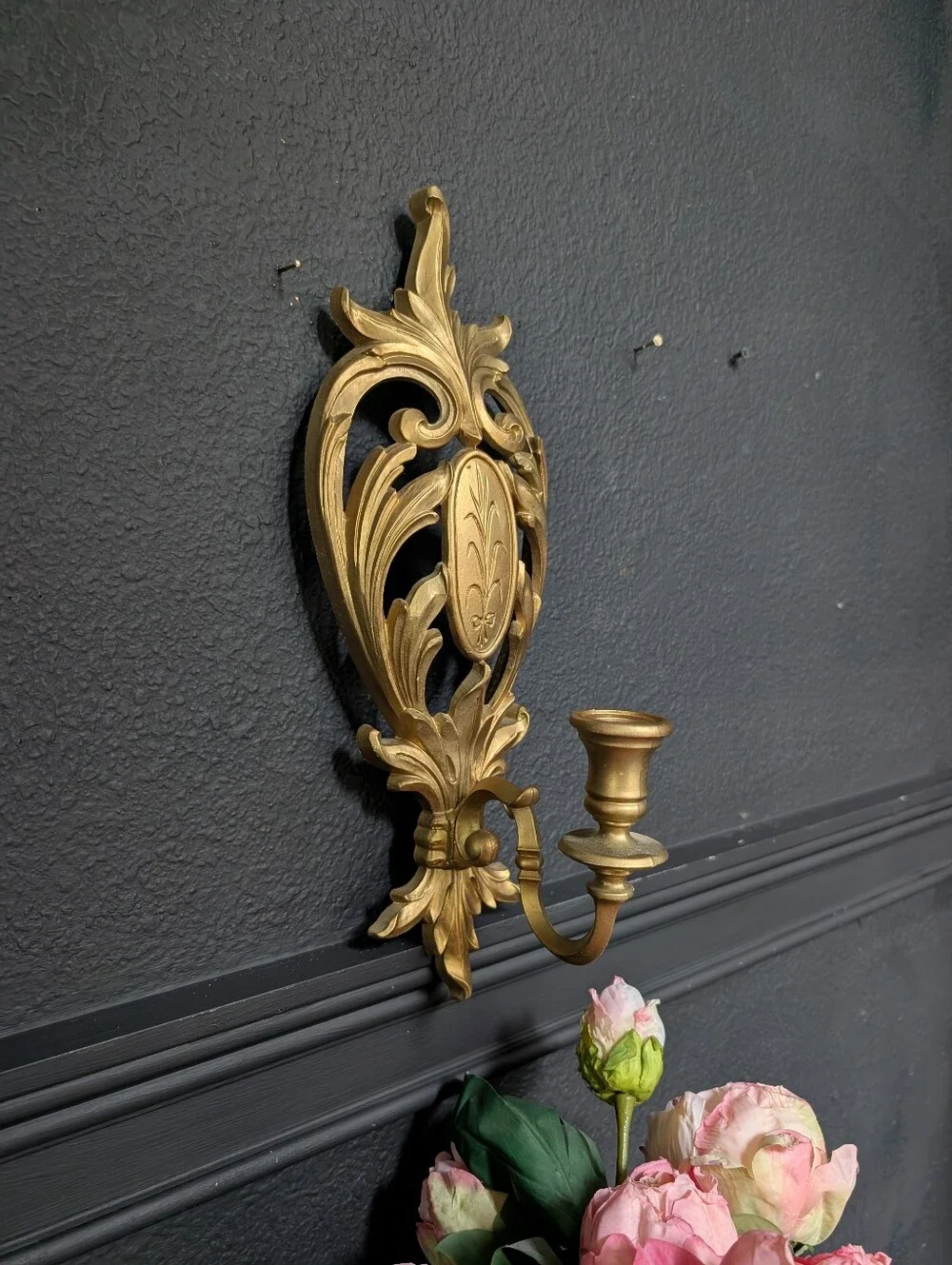 Vintage Gold Syroco Hollywood Regency/MCM Wall Candle holder sconce decor 14.5